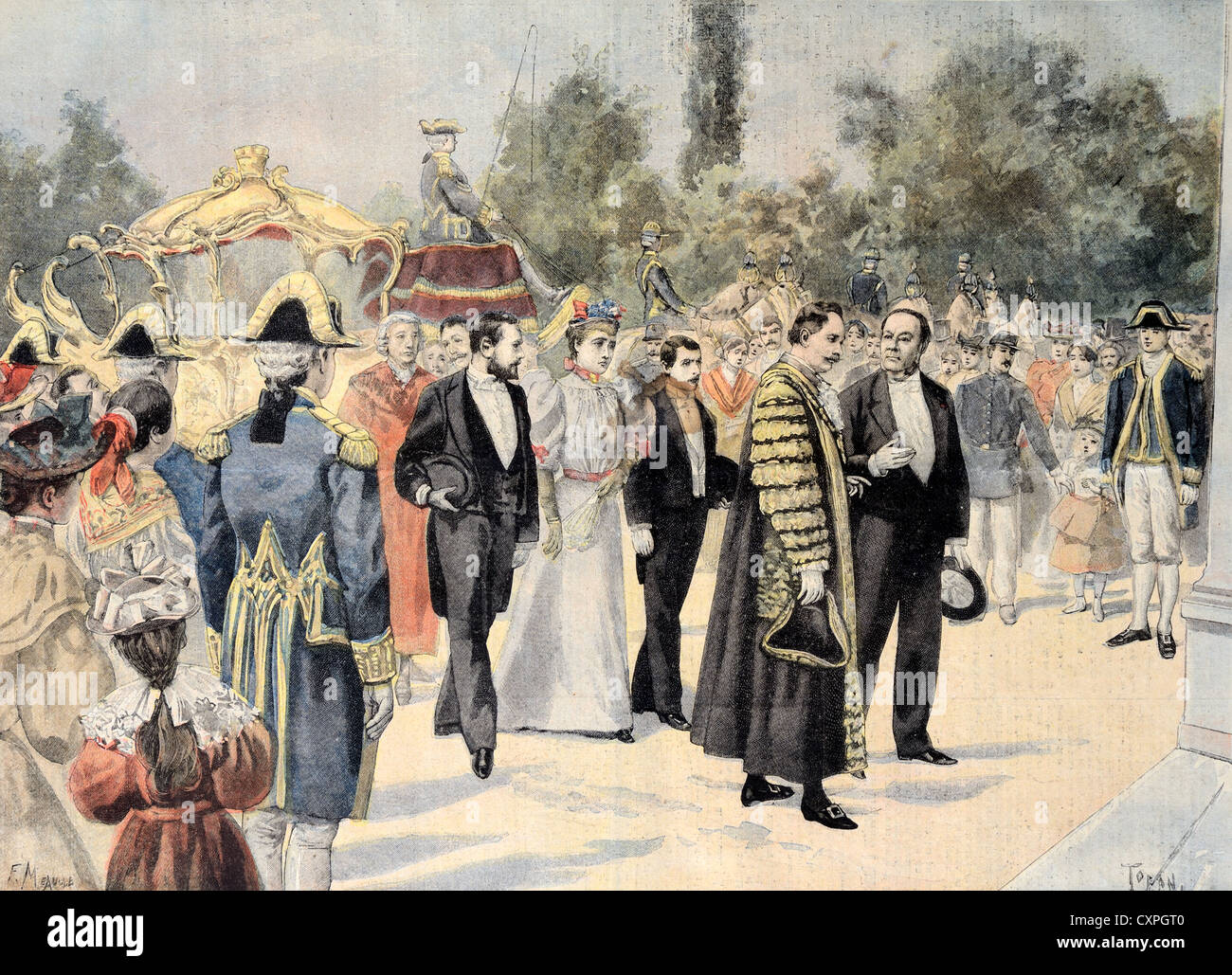 Visita oficial del alcalde de Londres, Sir William Wilkin, a Burdeos (1895) Francia. Ilustración Vintage o Grabado Antiguo Foto de stock