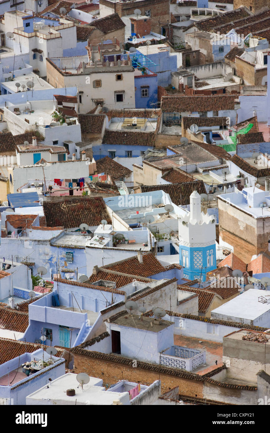 Descripción de las casas en las montañas de Riff, Chefchaouen, Marruecos Foto de stock