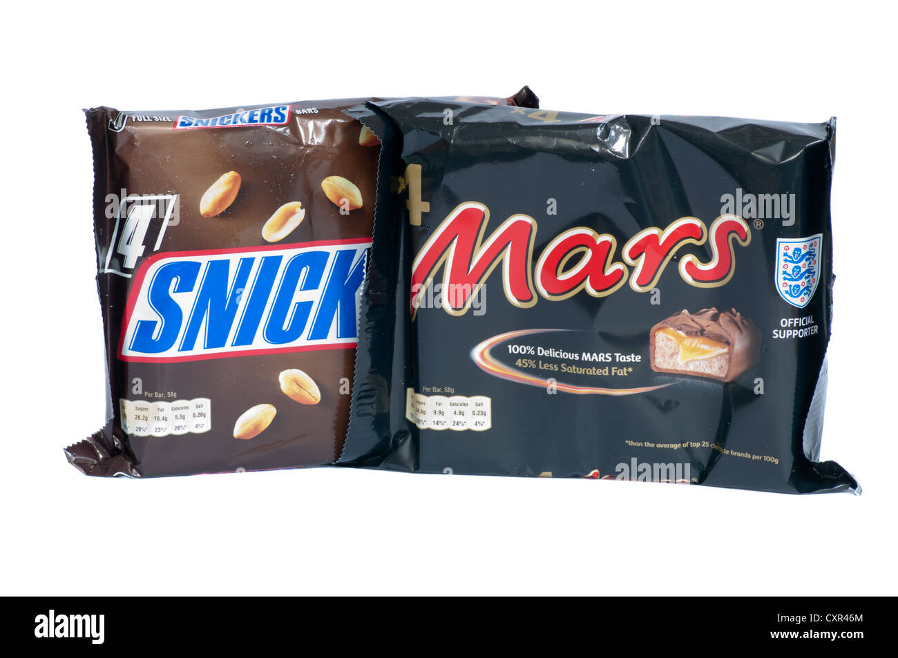Paquetes de Snicker y Marte bares Foto de stock