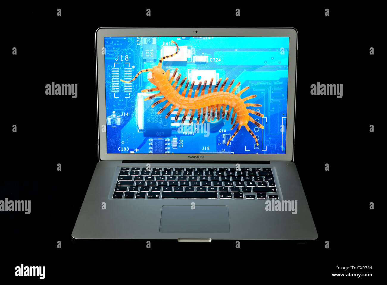 Advertencia de virus, virus, Apple MacBook Pro, el ordenador portátil Foto de stock
