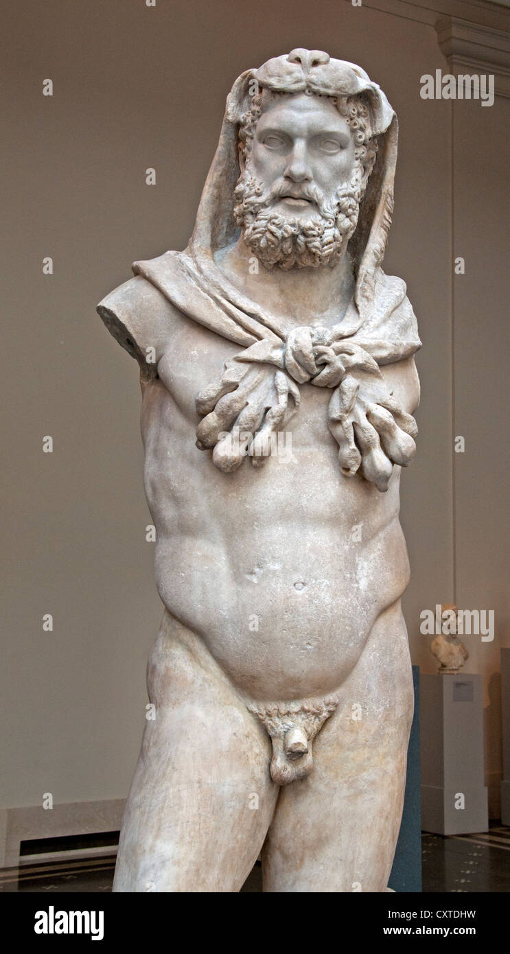 Estatua de mármol de un Hércules barbudo Roman Edad flavia 68-98 AD Foto de stock