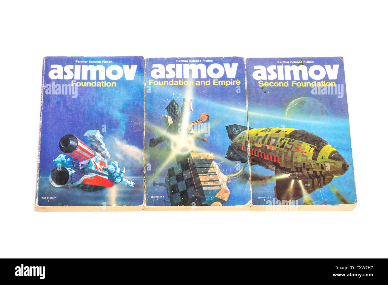 Trilogía de la fundación de Isaac Asimov, impreso en 1973. Foto de stock