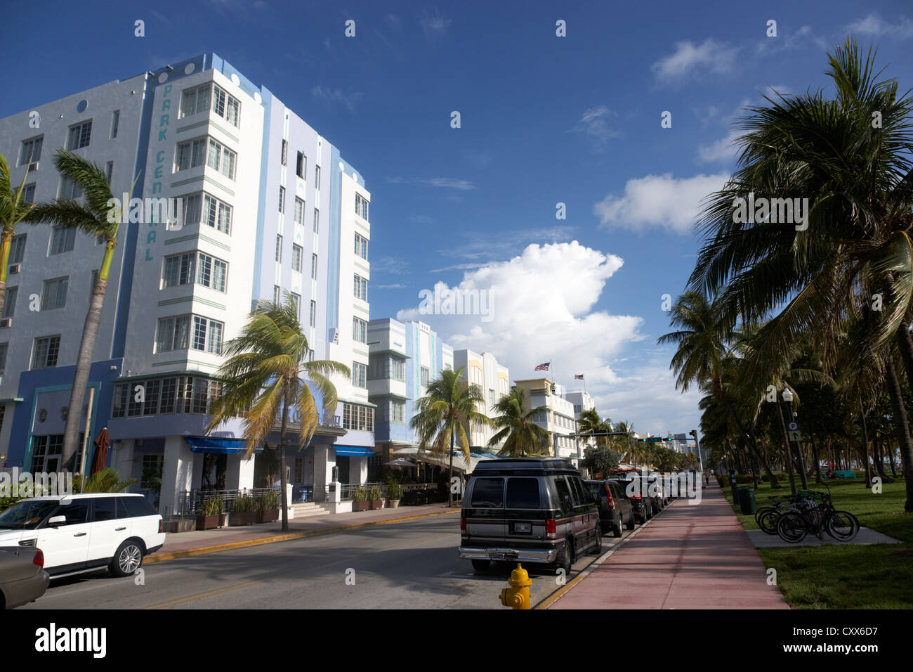 Park Central Hotel Ocean Drive y el distrito histórico Art Deco de Ocean Drive Miami South Beach, Florida, EE.UU. Foto de stock