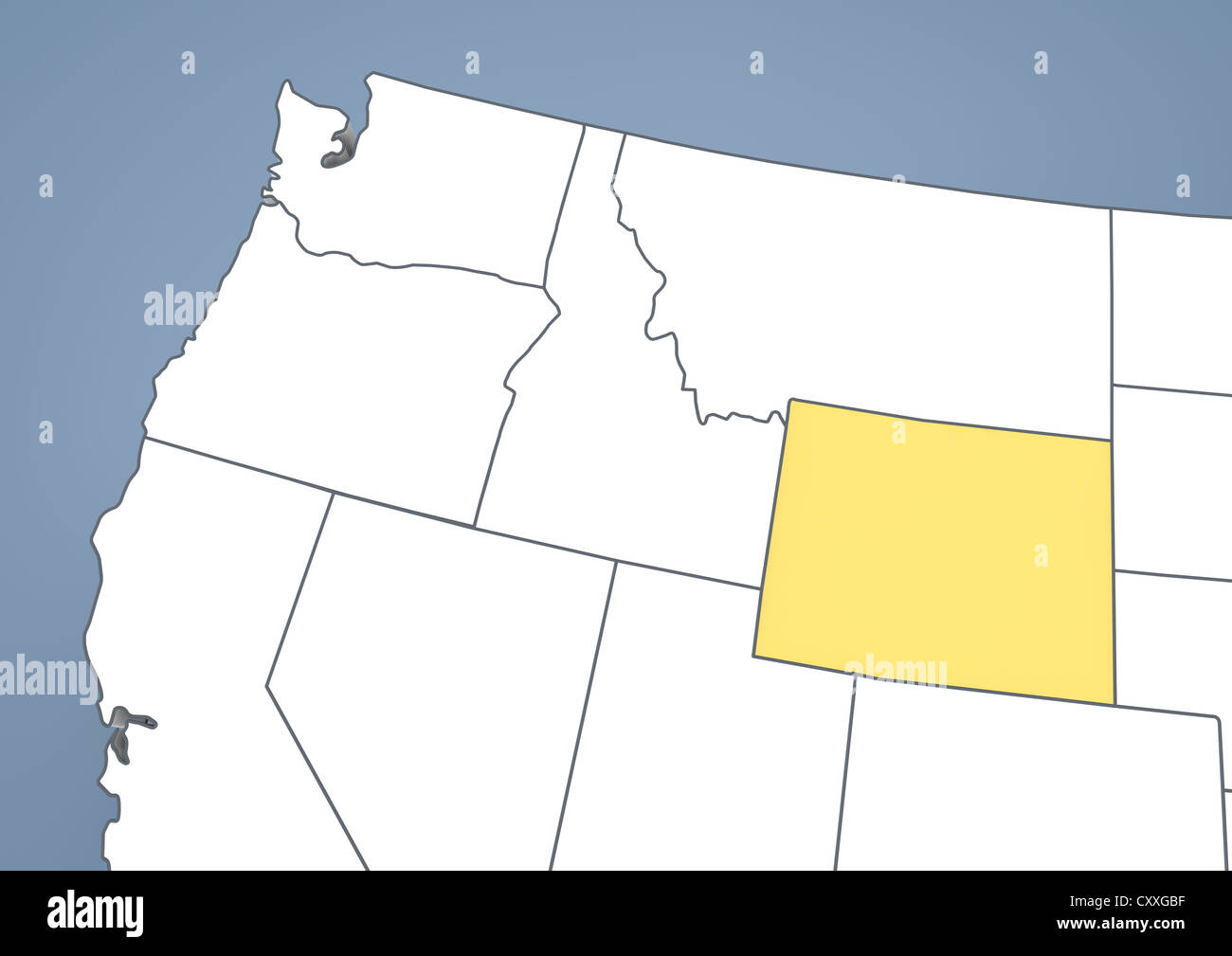 Mapa de Wyoming, WY, USA, Estados Unidos de América, contorno 3D ilustración Foto de stock