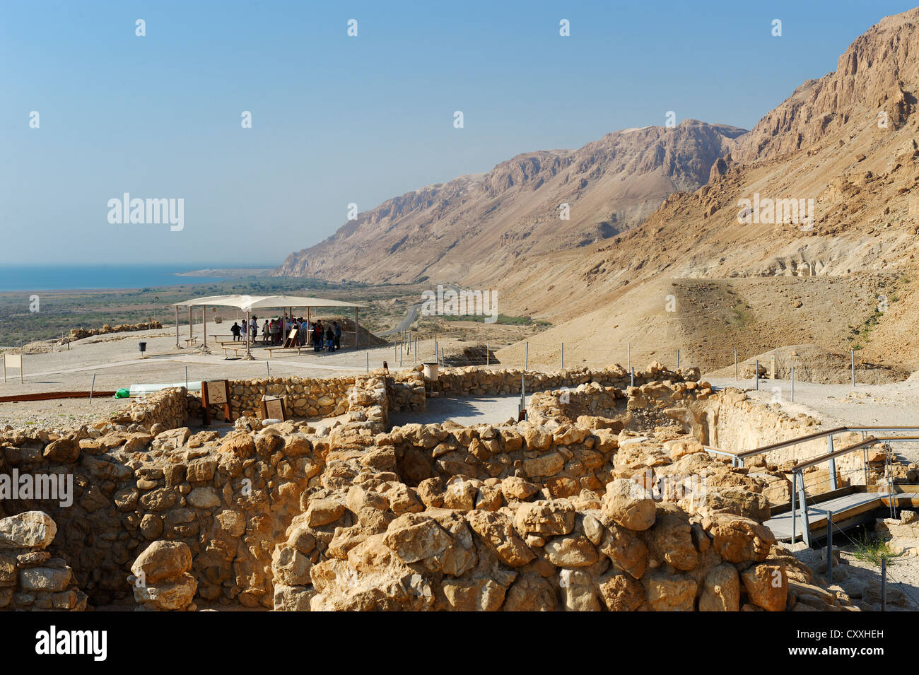 Las excavaciones, ruinas de Qumran, en la Ribera Occidental, Israel, Oriente Medio Foto de stock