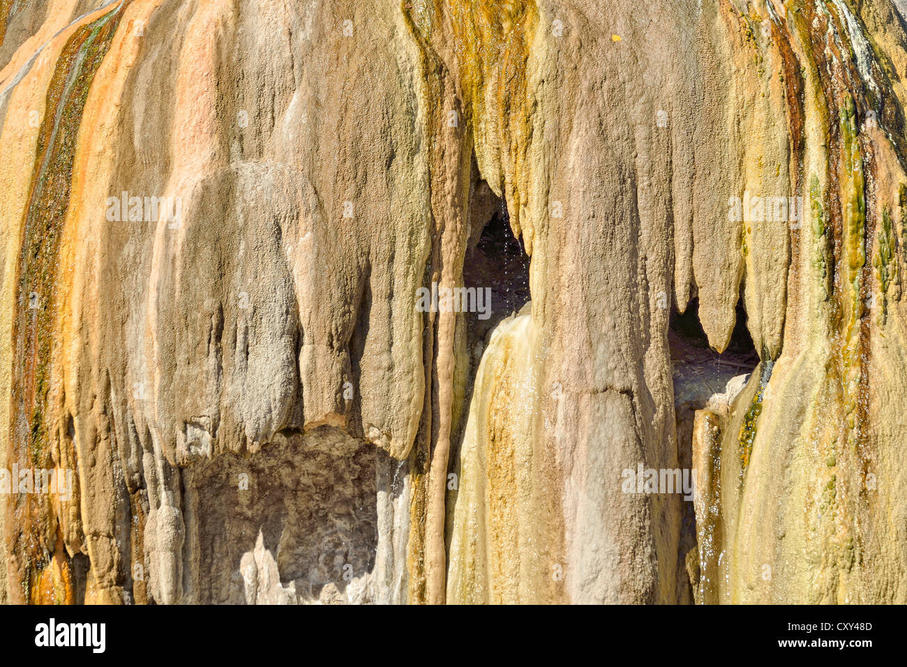 Los sedimentos de sinterización, Tepee Fountain, Thermopolis, Wyoming, EE.UU. Foto de stock