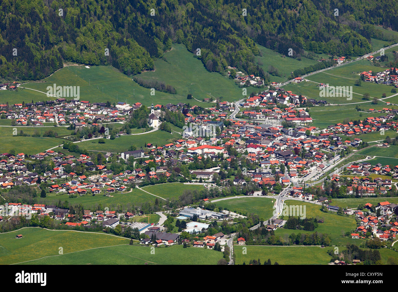 Ruhpolding, vista desde el Monte Rauschberg, Alpes Chiemgau, región de Chiemgau, Alta Baviera, Baviera Foto de stock