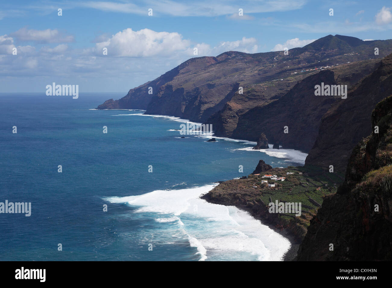 Costa norte con Fajana, vista desde el tablado, La Palma, Islas Canarias, España, Europa Foto de stock