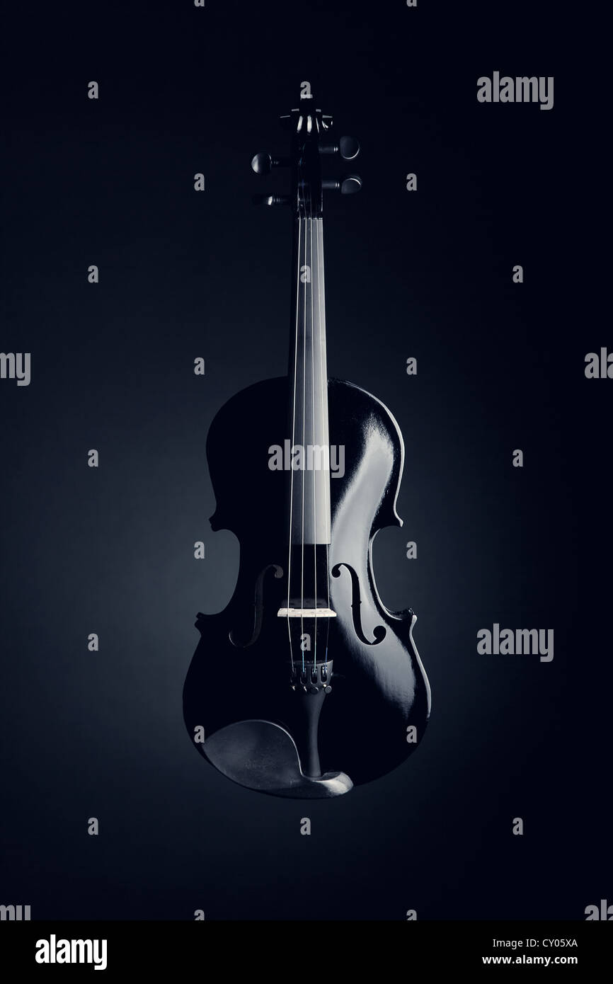 diseño en color negro sobre fondo azul profundo de violín Fotografía de stock - Alamy