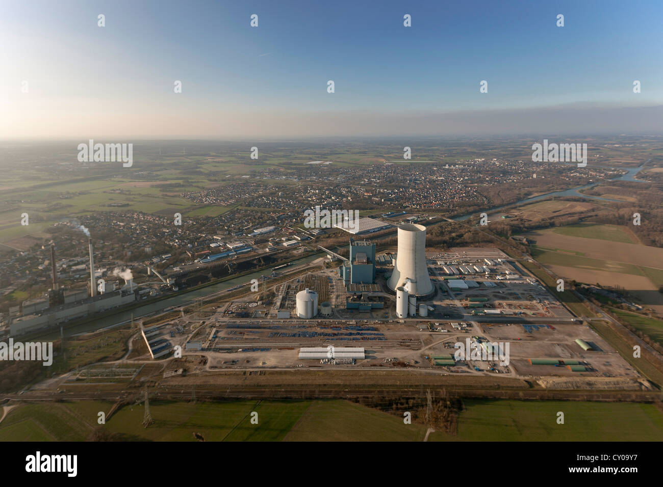 Vista aérea, EON Datteln 4, carbón vegetal, Datteln, área de Ruhr, Renania del Norte-Westfalia Foto de stock