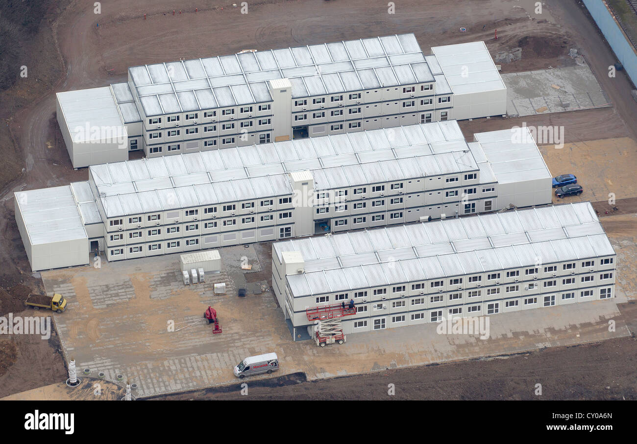 Vista aérea, contenedores de la ubicación provisional de la Universidad de Ruhr instituto occidental de la ciencia y la ingeniería civil, Foto de stock