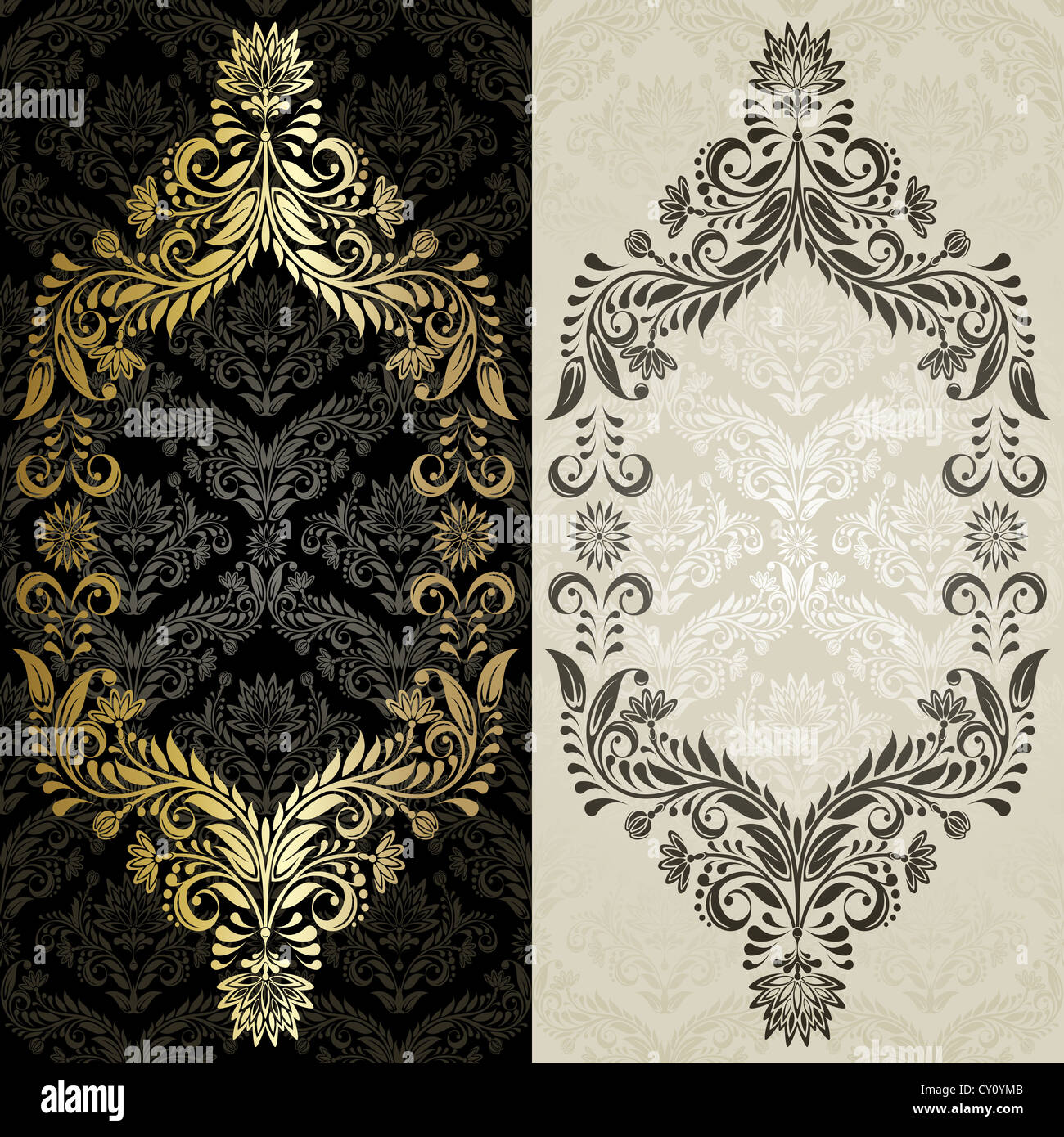 Conjunto de gris y dorado en el marco de fondo de color beige y negro