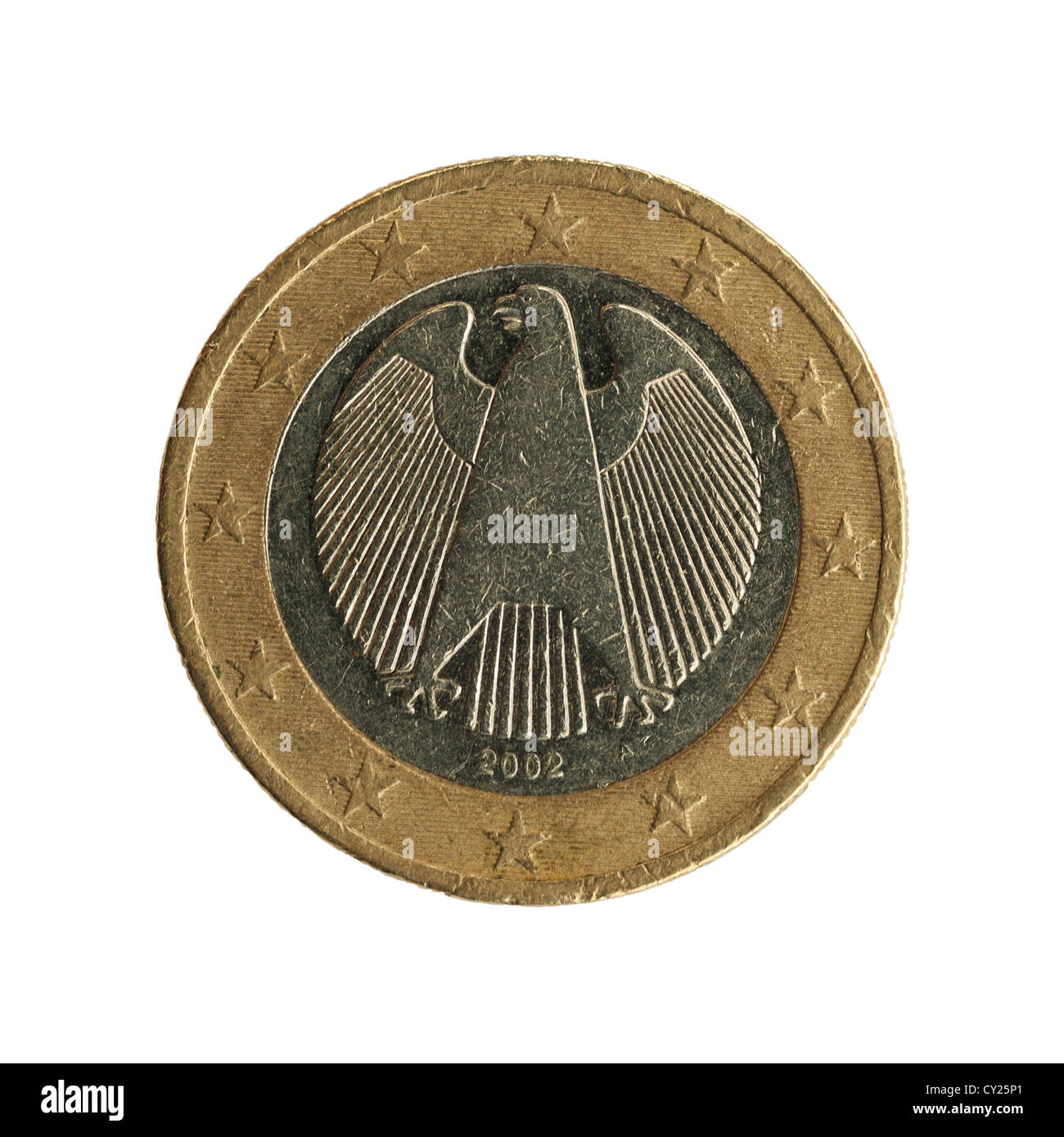 Una moneda de un euro en un fondo blanco. Foto de stock