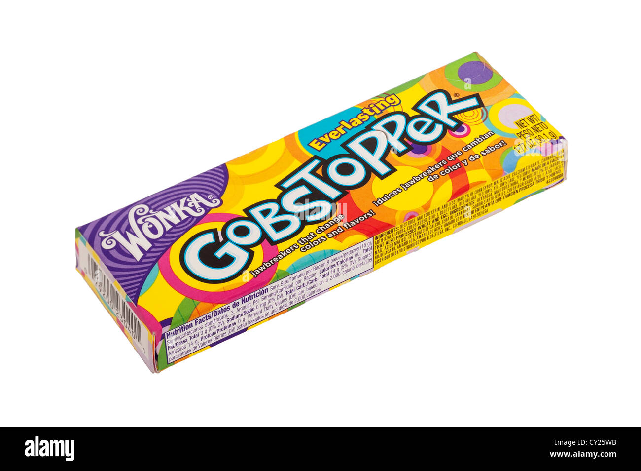 Un paquete Everlasting gobstoppers de Wonka dulces dulces sobre un fondo blanco. Foto de stock