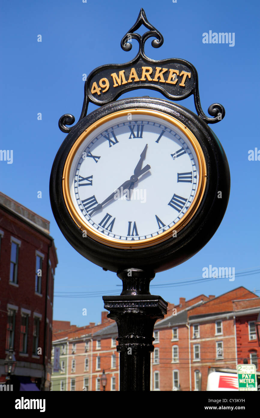 New Hampshire,Portsmouth,Market Street,reloj,NH120827008 Foto de stock