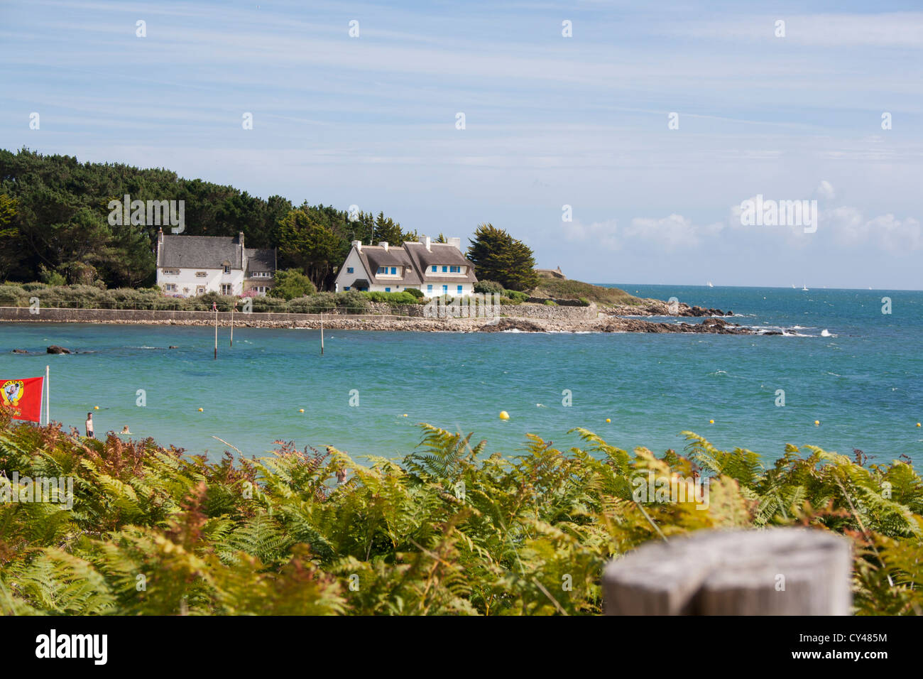 Plage de Kervillen, La Trinite sur Mer, Morbihan, Bretaña, Francia Foto de stock