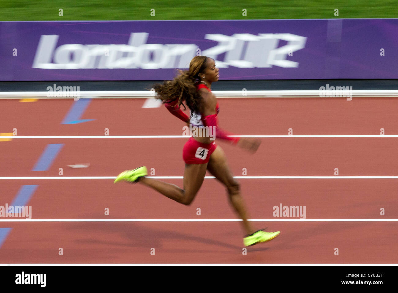 Sanya Richards-Ross compitiendo en la mujer semifinales de 400m en el verano de los Juegos Olímpicos de Londres 2012 Foto de stock