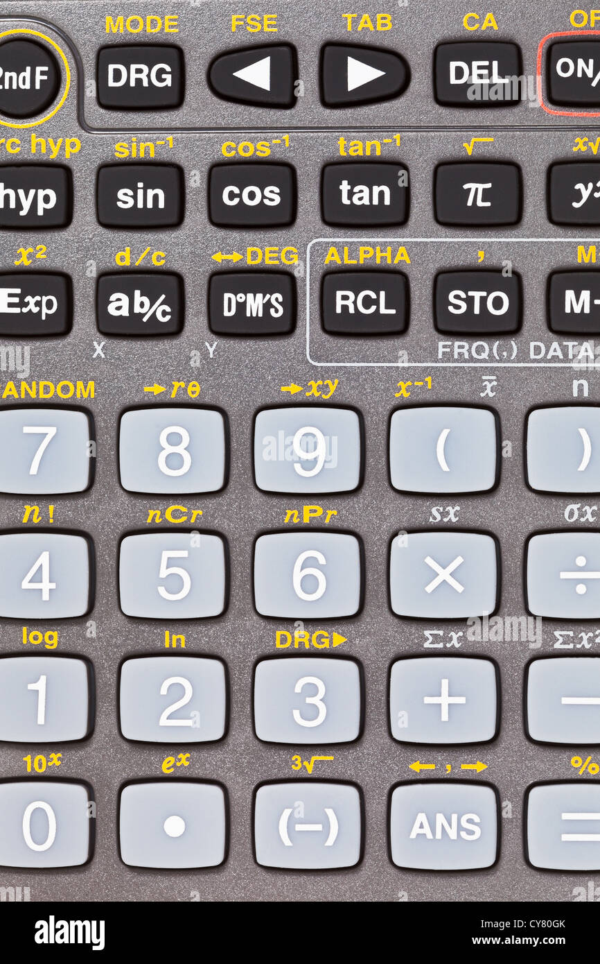 Los botones de la calculadora científica con funciones matemáticas cerrar  Fotografía de stock - Alamy