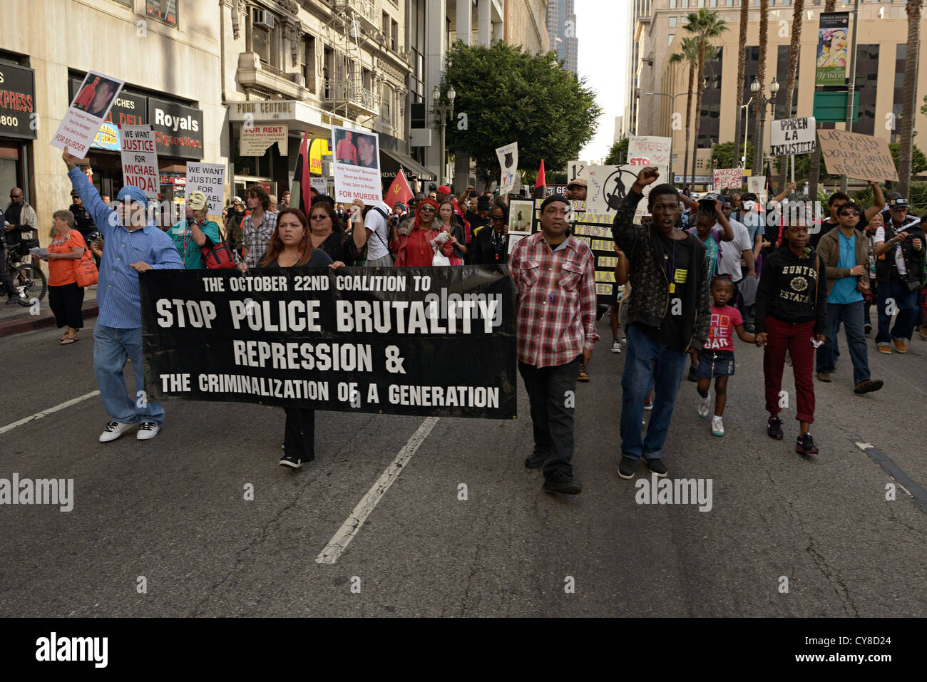 Manifestación contra la violencia policial los angeles, EE.UU. Foto de stock