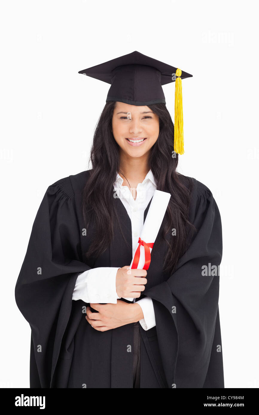 Mujer con su grado vestida de toga de graduación Fotografía de stock - Alamy