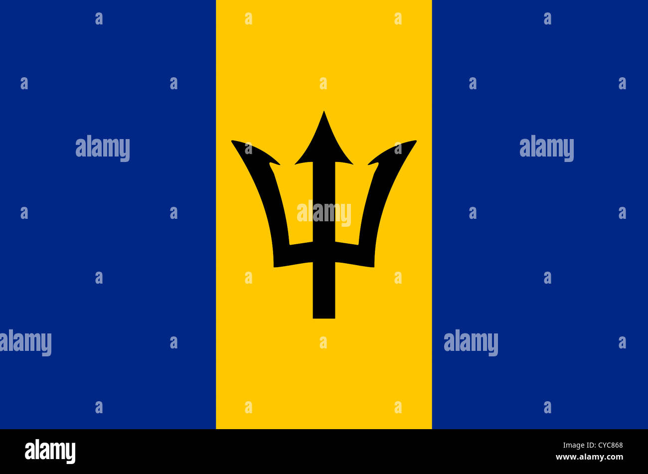 La bandera nacional de Barbados. Foto de stock