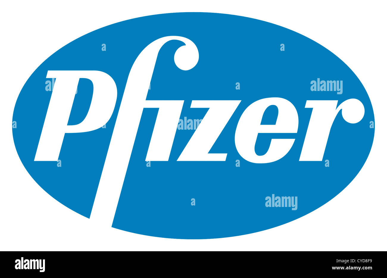 Logotipo de la empresa farmacéutica Pfizer estadounidense con sede en Nueva York. Foto de stock