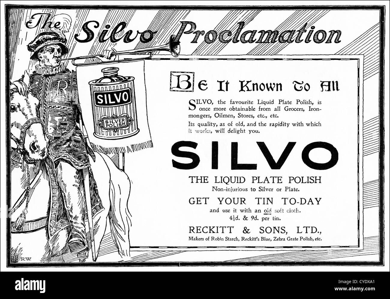 Original Vintage 1920 anuncio impreso de la revista inglesa publicidad Silvio polaco de plata Foto de stock
