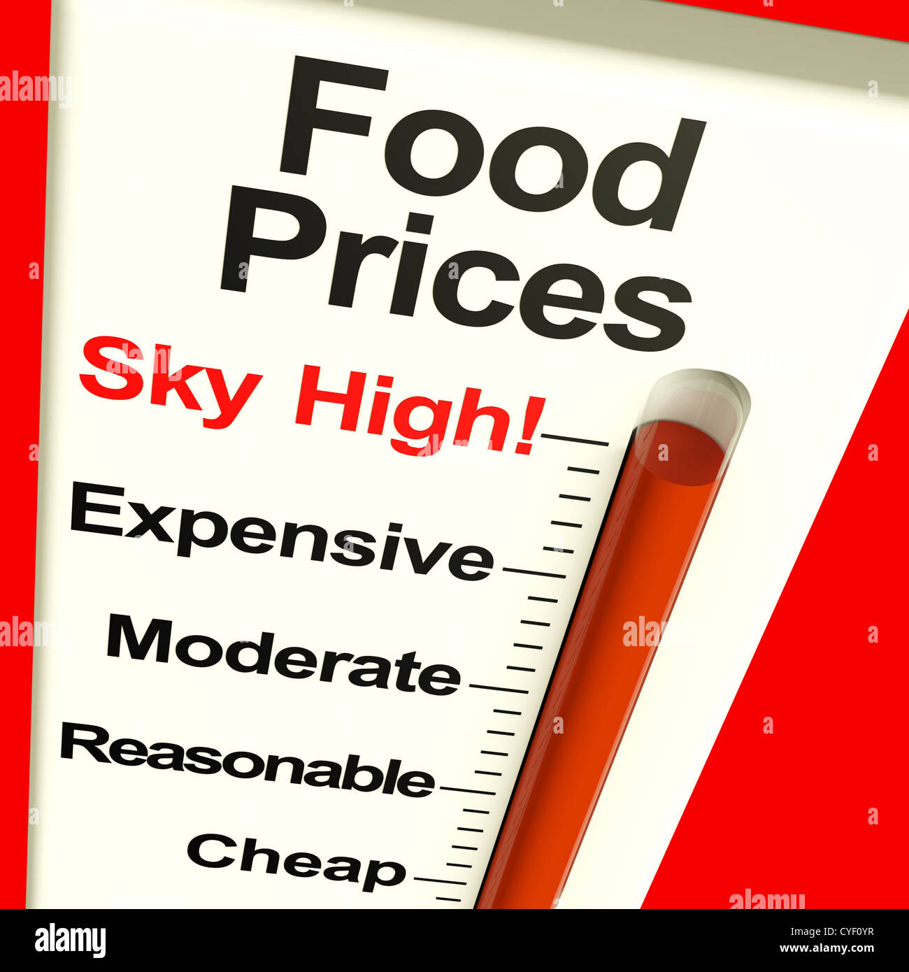 Los precios de los alimentos de alto costo de comestibles caros mostrando el monitor Foto de stock