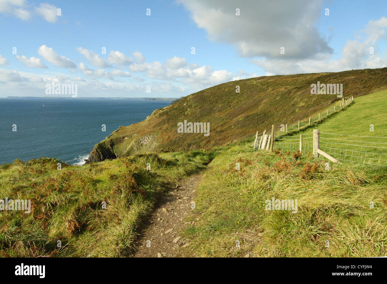 Ruta de la costa suroeste de Cornwall, Reino Unido, entre Polperro y Polruan Foto de stock