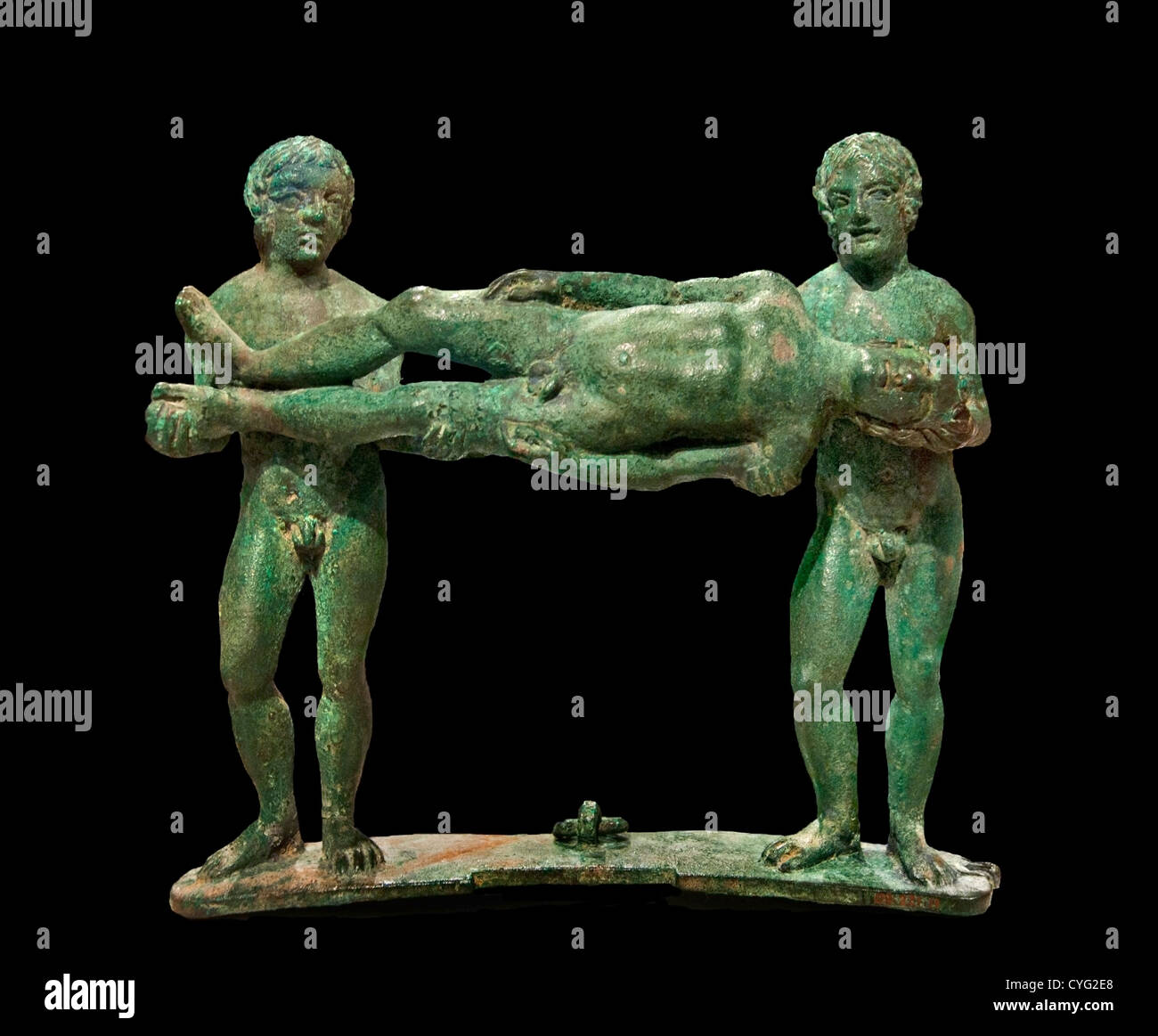 Empuñadura de bronce de una cista de tocador clásico cuadro 4to siglo A.C. 13,3 cm Etrusco Etruria Italia Toscana italiana Foto de stock