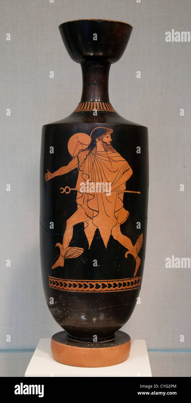 Hermes un lekytos terracota frasco de aceite clásico de 480 - 470 BC 34 cm Jarrón de terracota griego Zeus Grecia Foto de stock