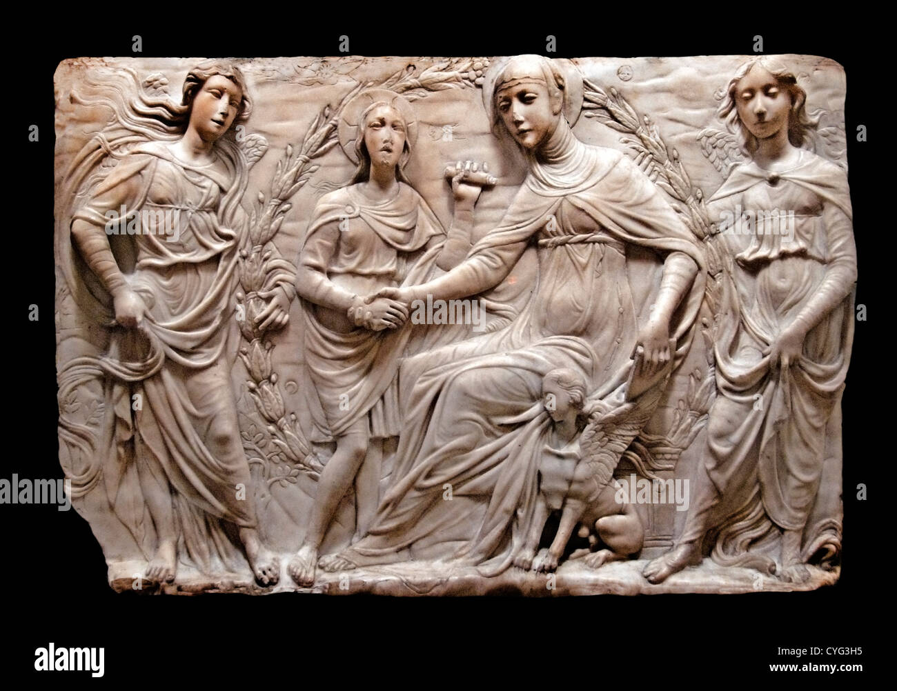 Santa Brígida de Suecia, recibiendo el estado de su pedido 1459 por Antonio D'Agostino di Duccio italiano 69 cm de mármol de Perugia Italia Foto de stock