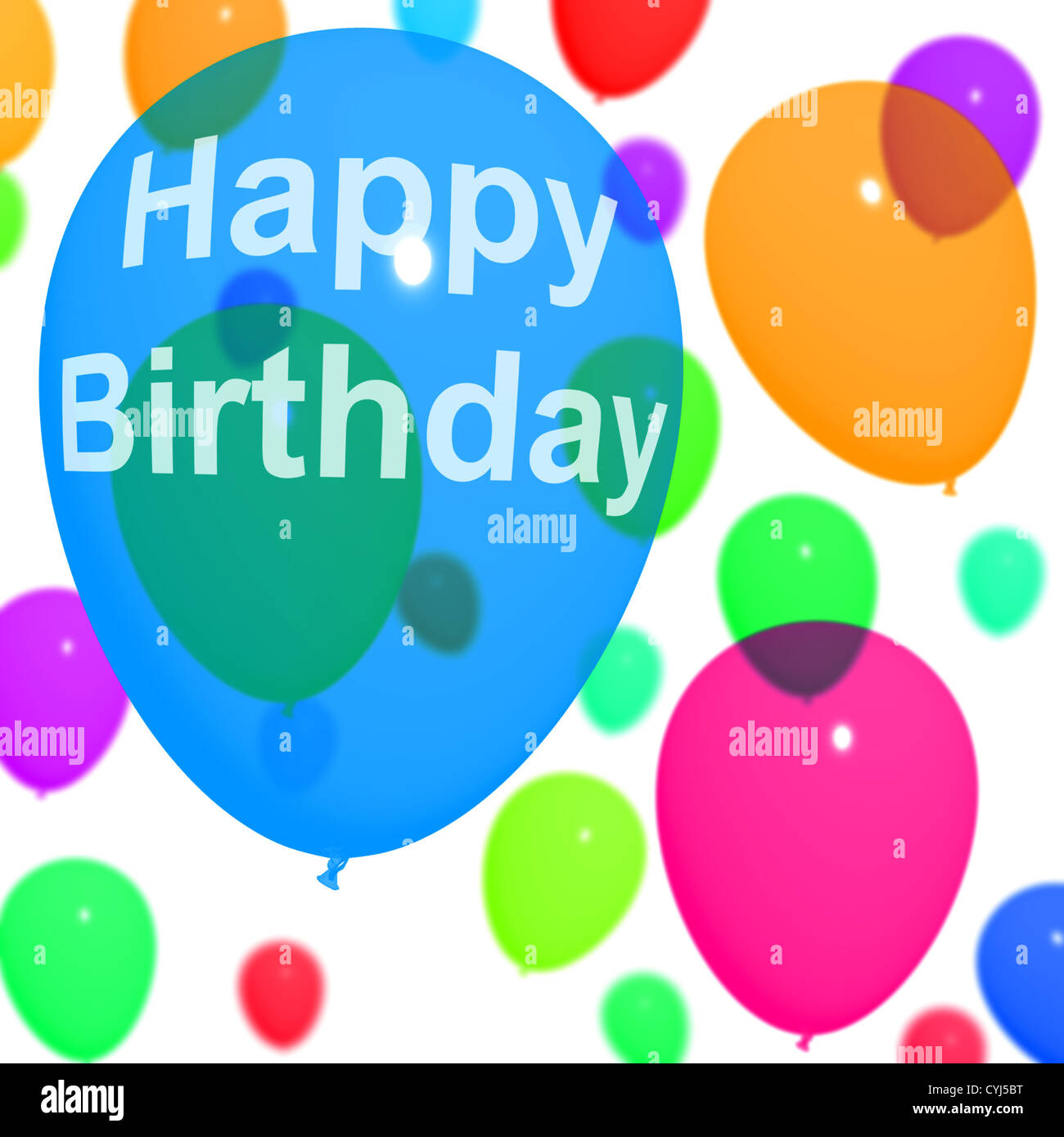 Globos multicolores ilustran celebrando un cumpleaños. Foto de stock