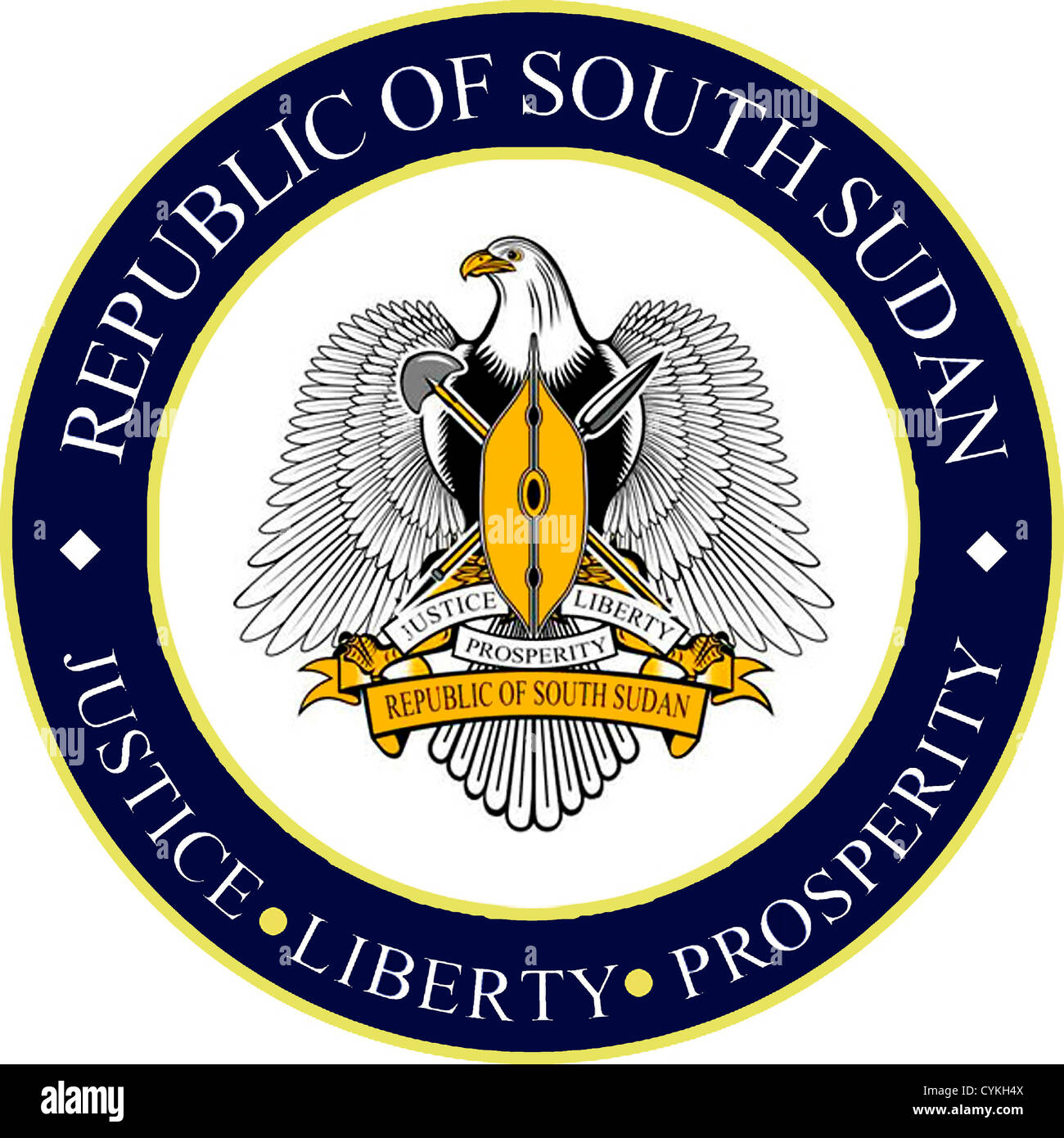 Escudo de armas de la República de Sudán del Sur. Foto de stock