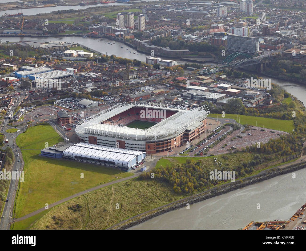 El río el desgaste y el estadio de la luz, Sunderland, al Noreste de Inglaterra Foto de stock