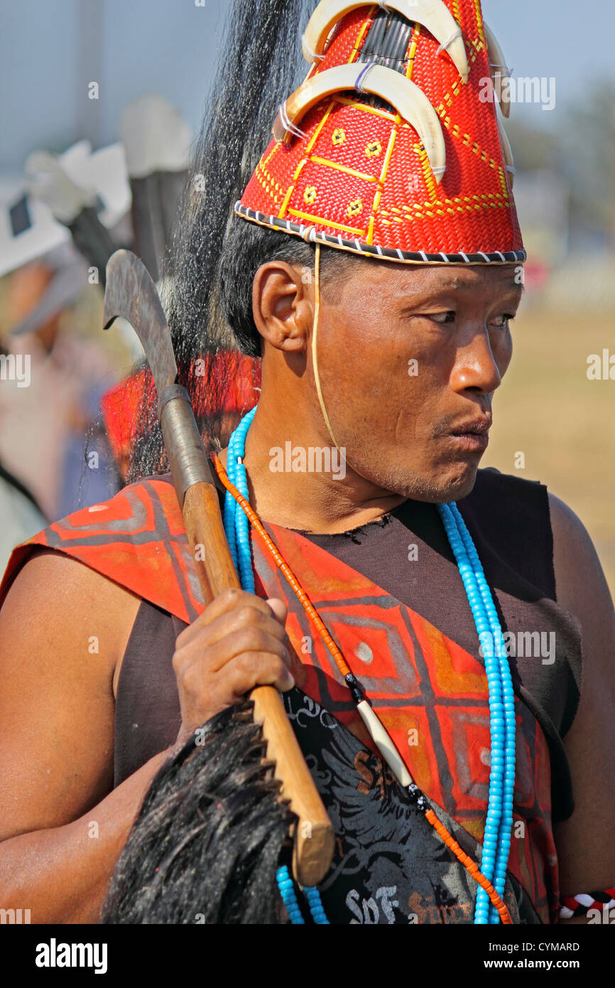 Wancho Hombre, tribu en Namdapha Eco Festival Cultural, Miao, Arunachal Pradesh, India Foto de stock