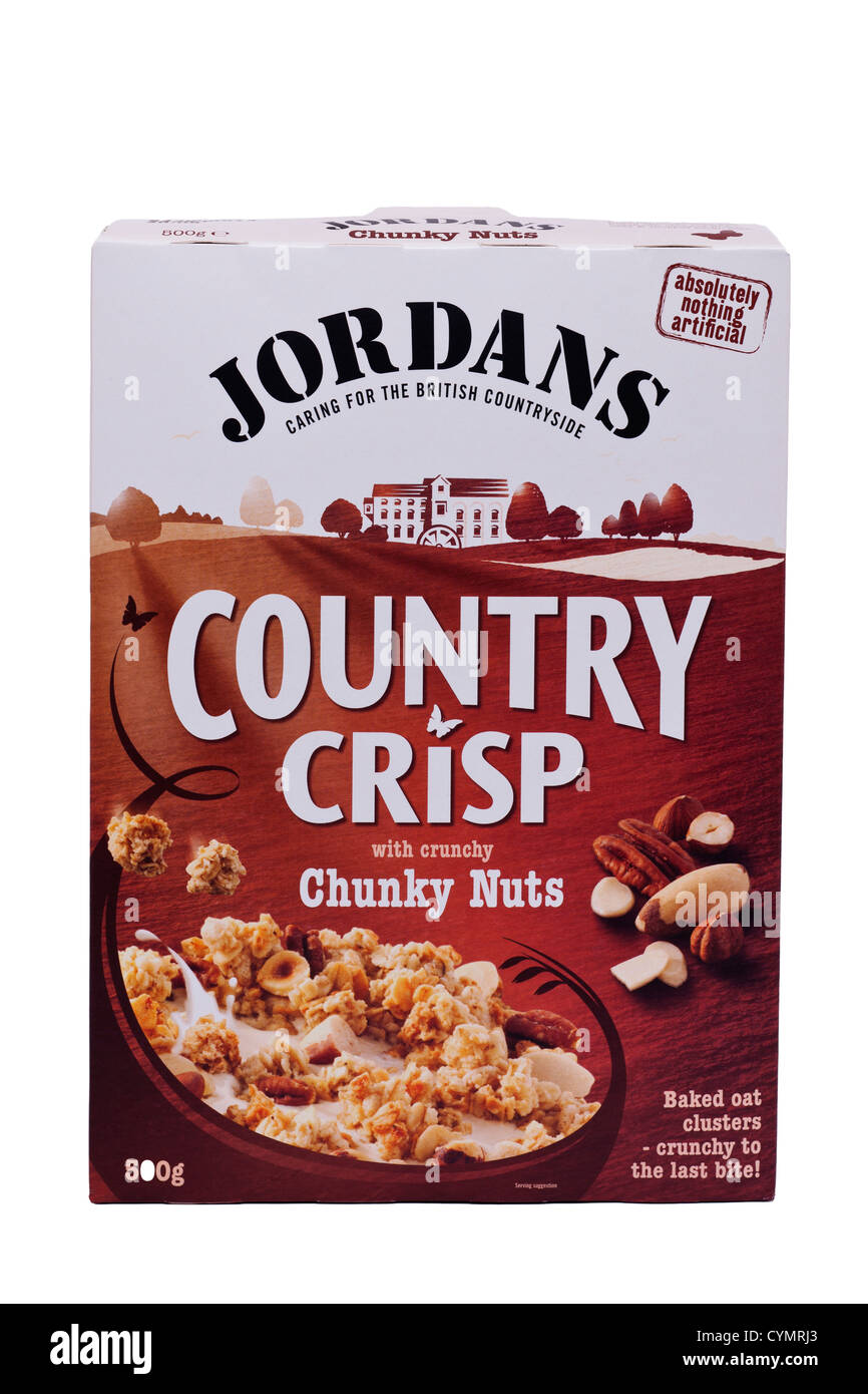 Una caja de cereales crujientes país Jordans sobre un fondo blanco  Fotografía de stock - Alamy