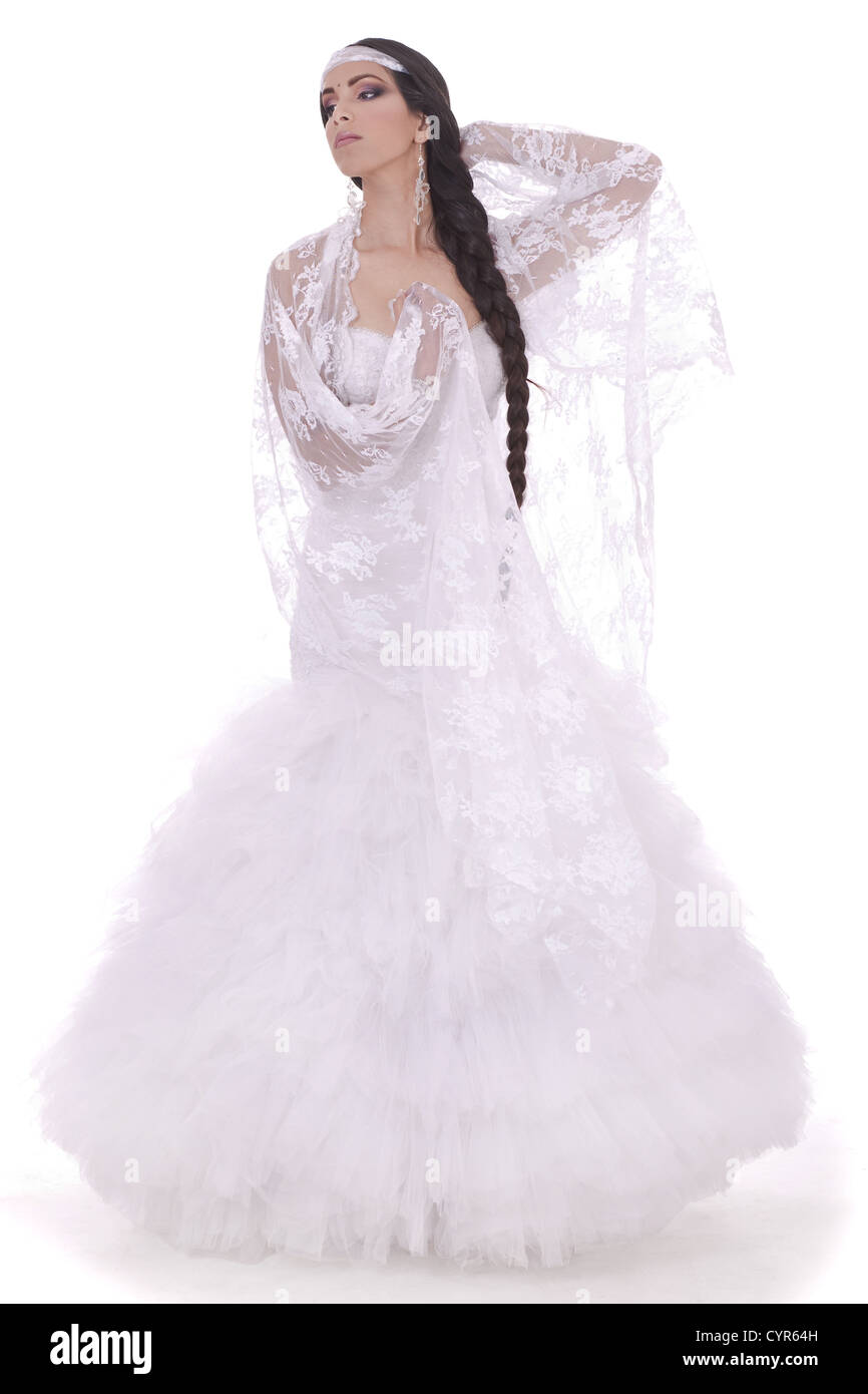 Boda vestidos de novia vestido blanco en fondo blanco. Foto de stock