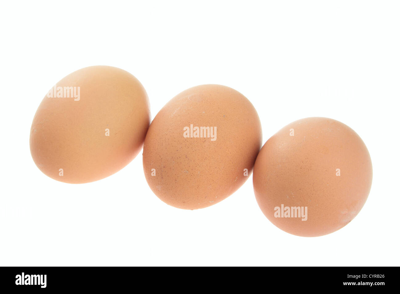 3 huevos de gallina aislado Foto de stock