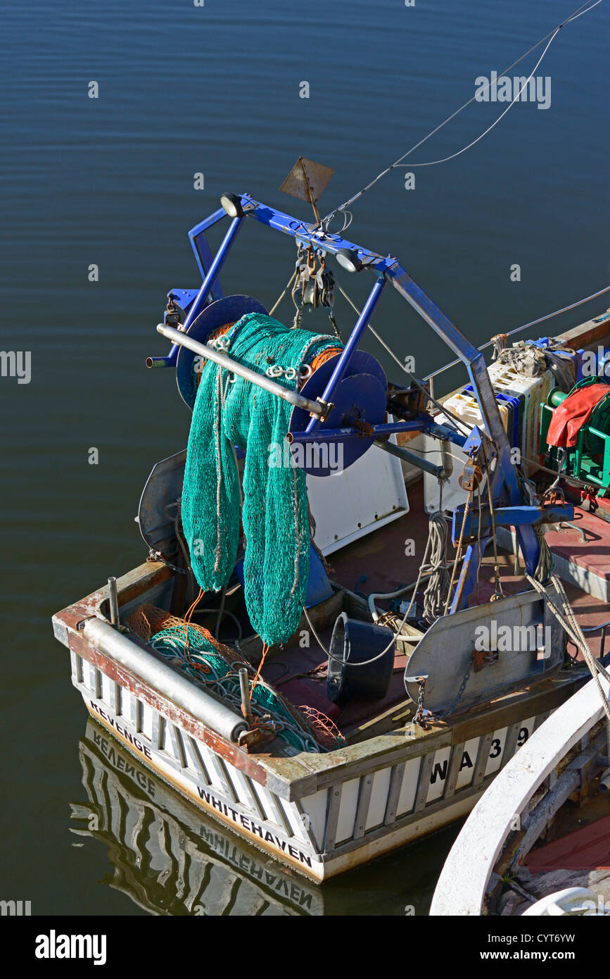 Aparejos de pesca en barco de pesca "Venganza". El puerto, Whitehaven, Cumbria, Inglaterra, Reino Unido, Europa. Foto de stock