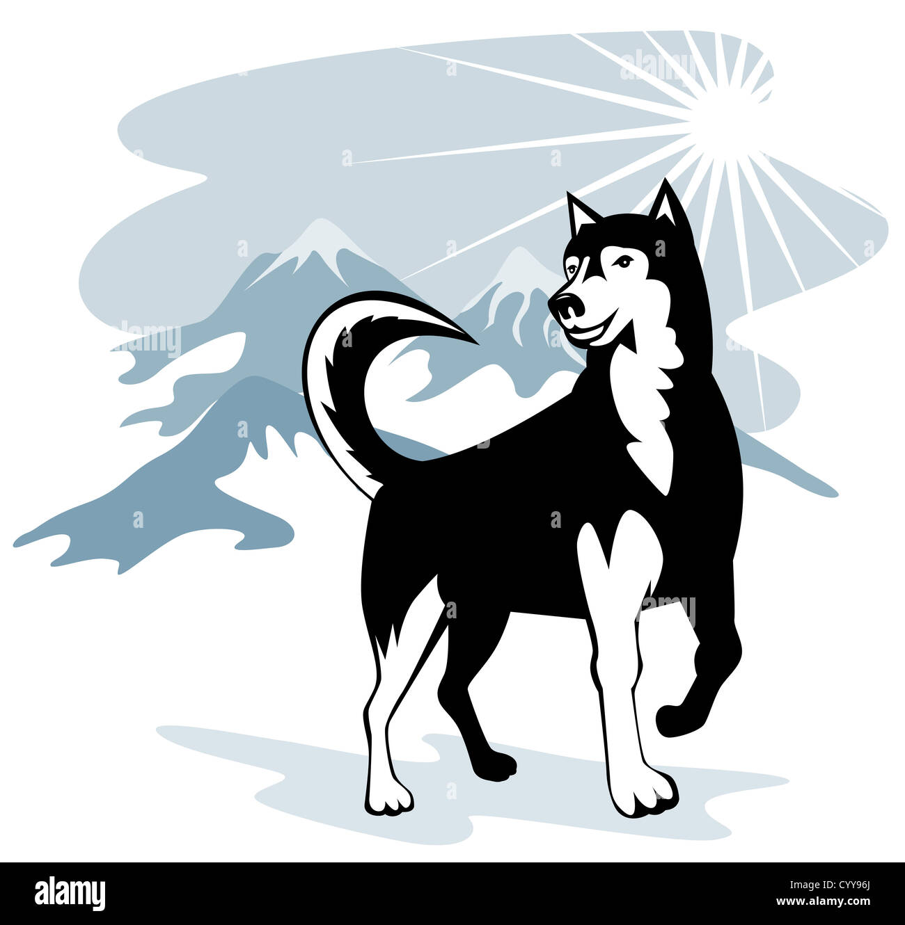 Ilustración de un Alaska Malamute husky perro salvaje lobo hecho en estilo retro. Foto de stock