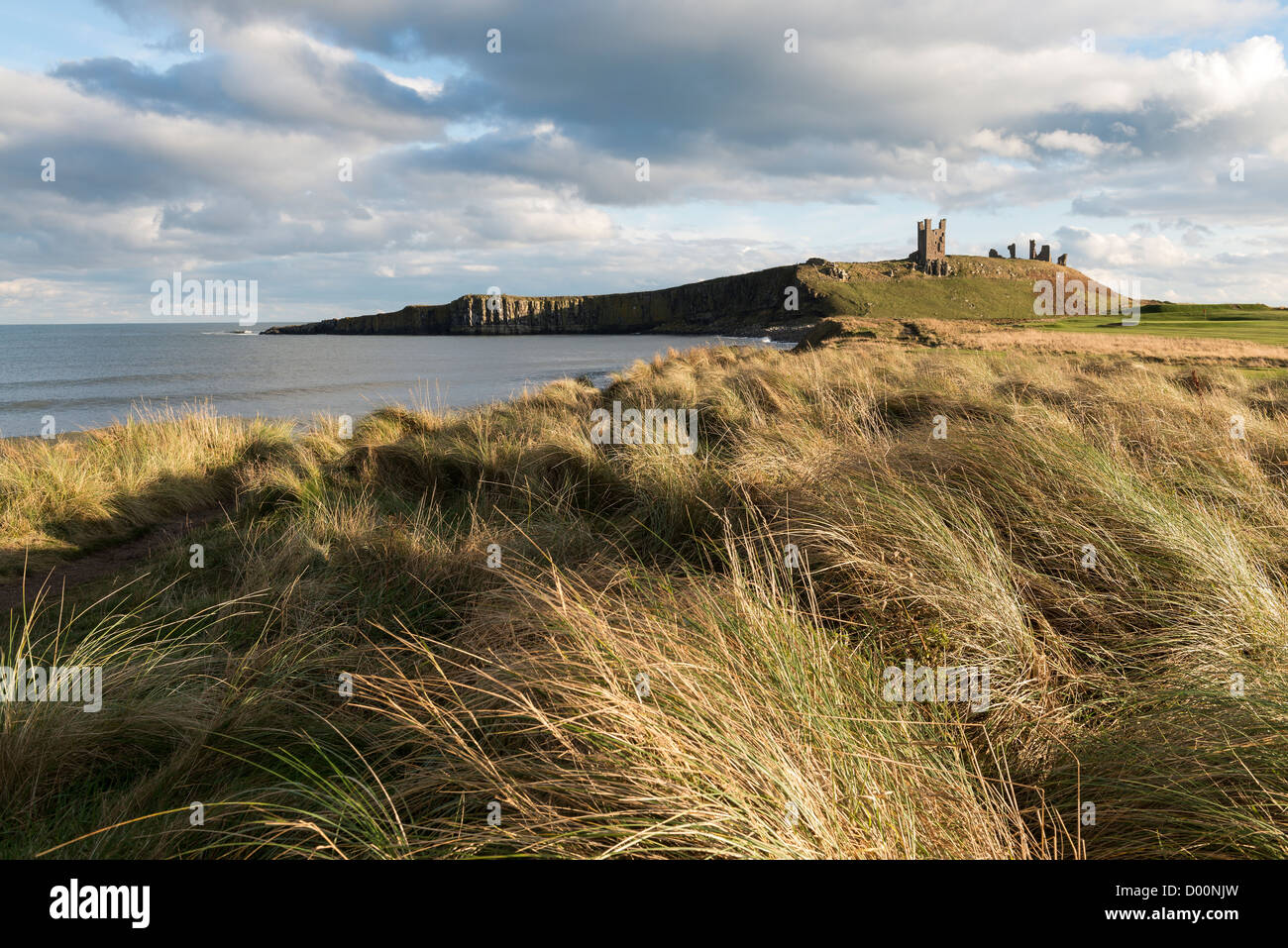 Castillo de Dunstanburgh a principios de noviembre por la tarde la luz Foto de stock