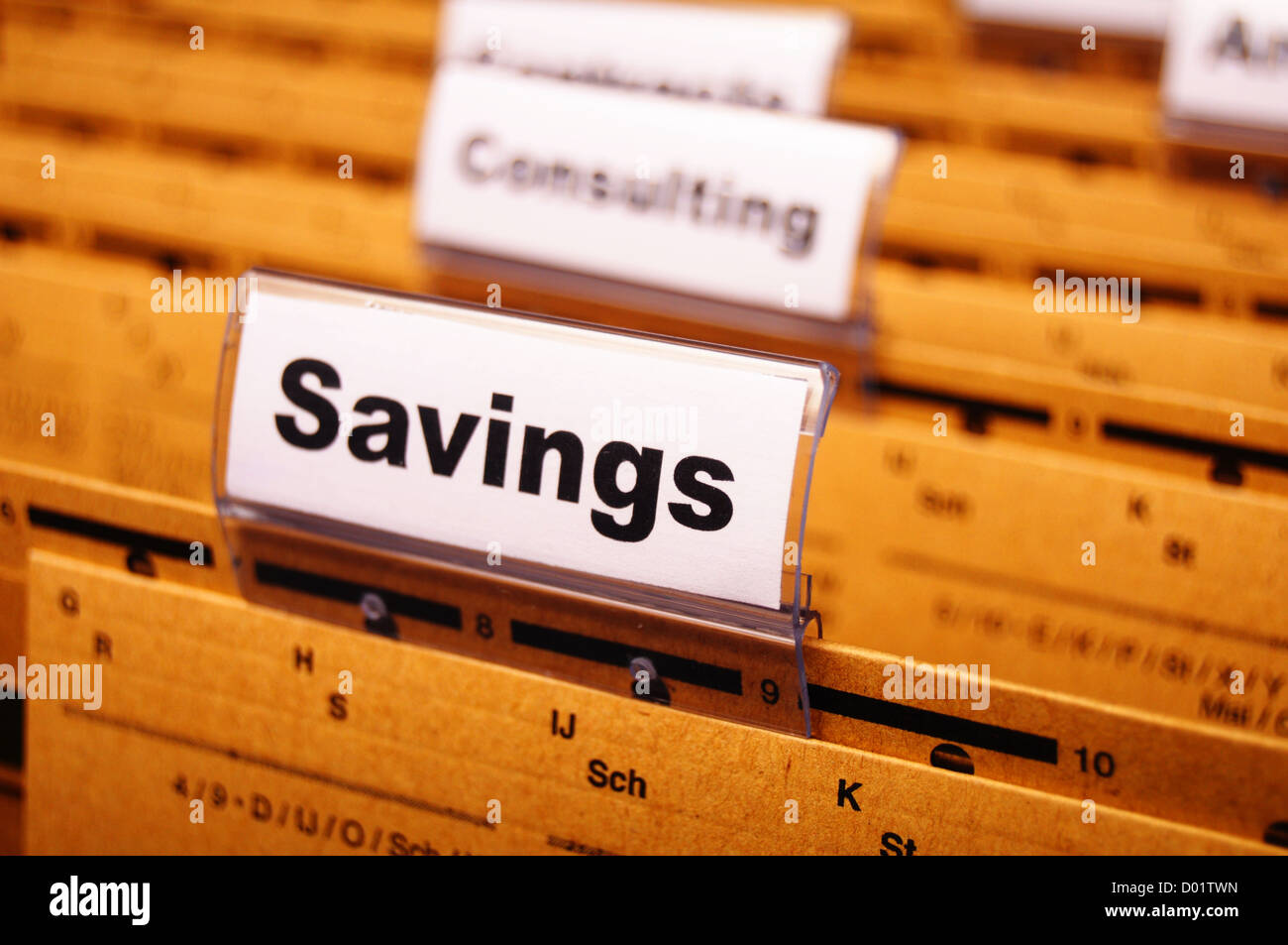 La palabra ahorro en carpeta de negocios mostrando ahorrando