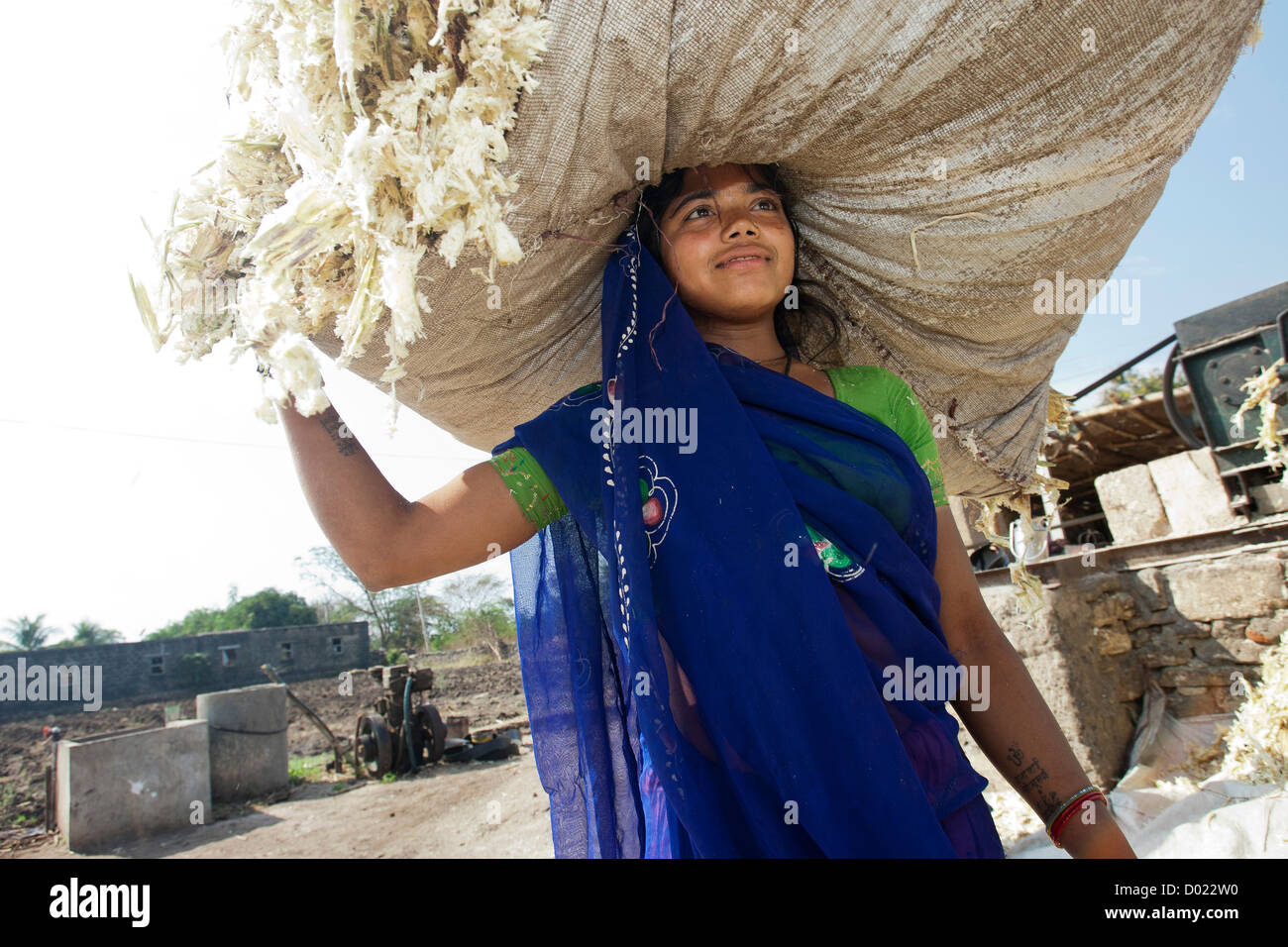 Mujer con ropa tradicional llevado aplasta caña de azúcar en un paquete en  la cabeza de la India Fotografía de stock - Alamy