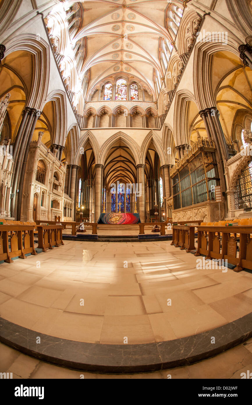 Interior de la Catedral de Salisbury, Wiltshire, Inglaterra. Foto de stock