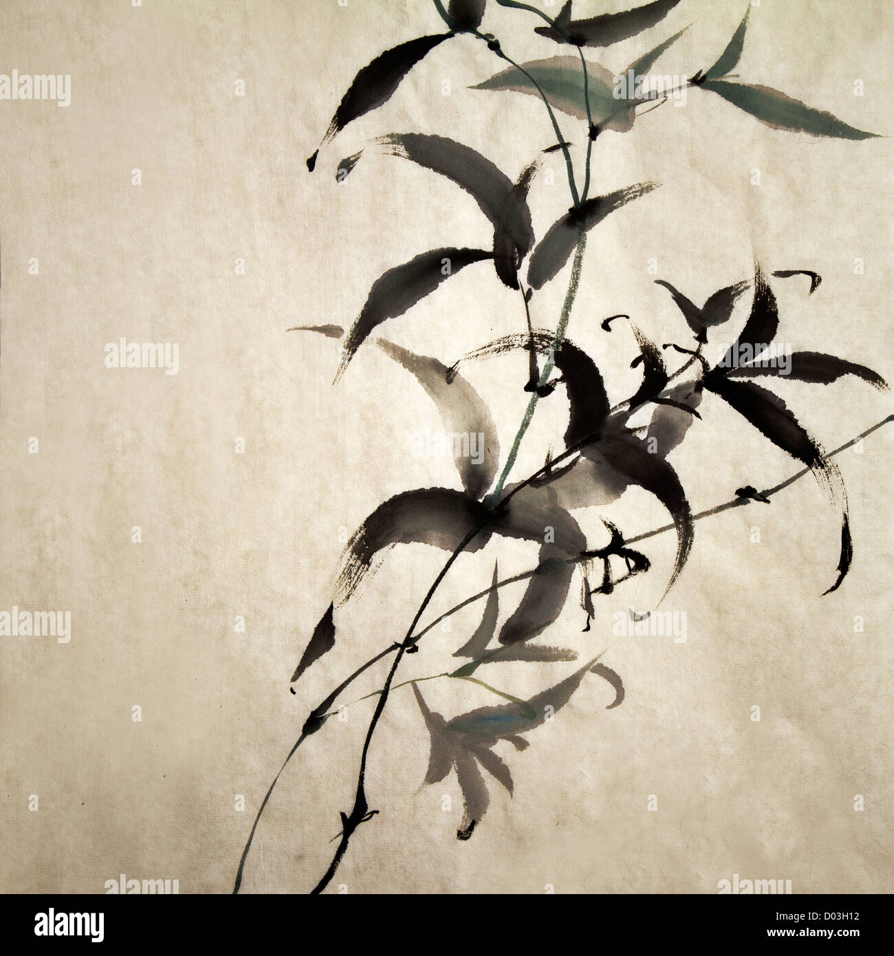 Tinta china pintura de bambú sobre arte grunge viejo papel Fotografía de  stock - Alamy