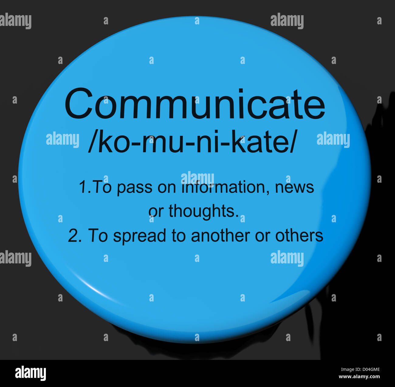 Comunicarse definición Botón Muestra el diálogo o hablar de redes Foto de stock