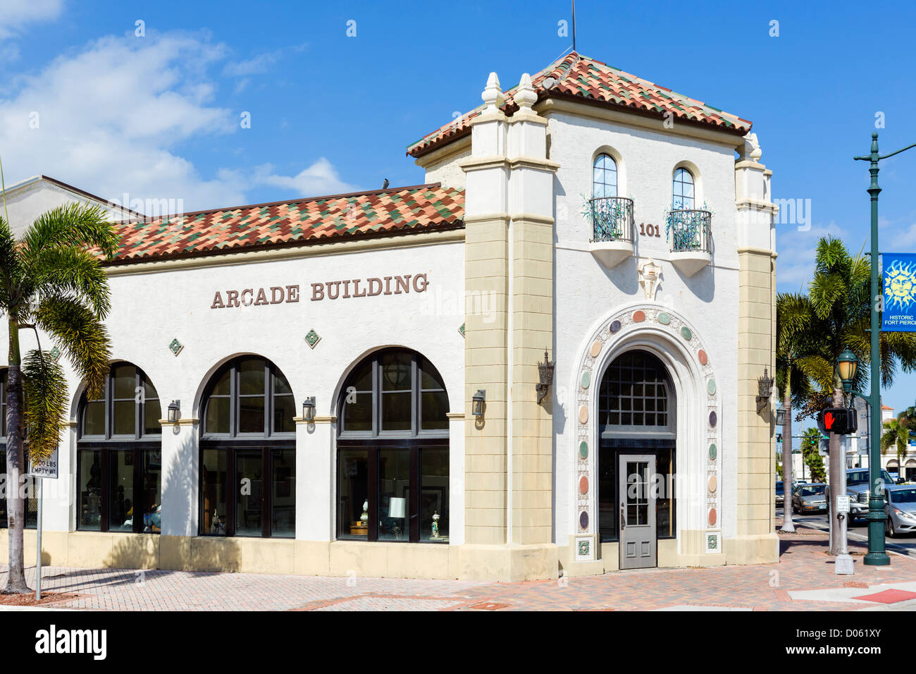 El histórico edificio Arcade en Orange Avenue en el centro de la ciudad de Fort Pierce, St Lucie County, Treasure Coast, Florida, EE.UU. Foto de stock