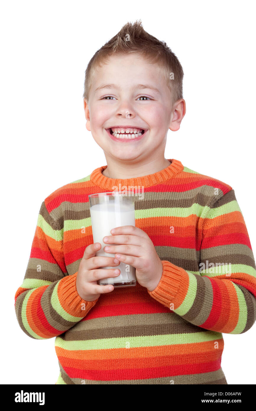 Hermoso Niño Con Vaso De Leche Aislado Sobre Fondo Blanco Fotografía De Stock Alamy 6848