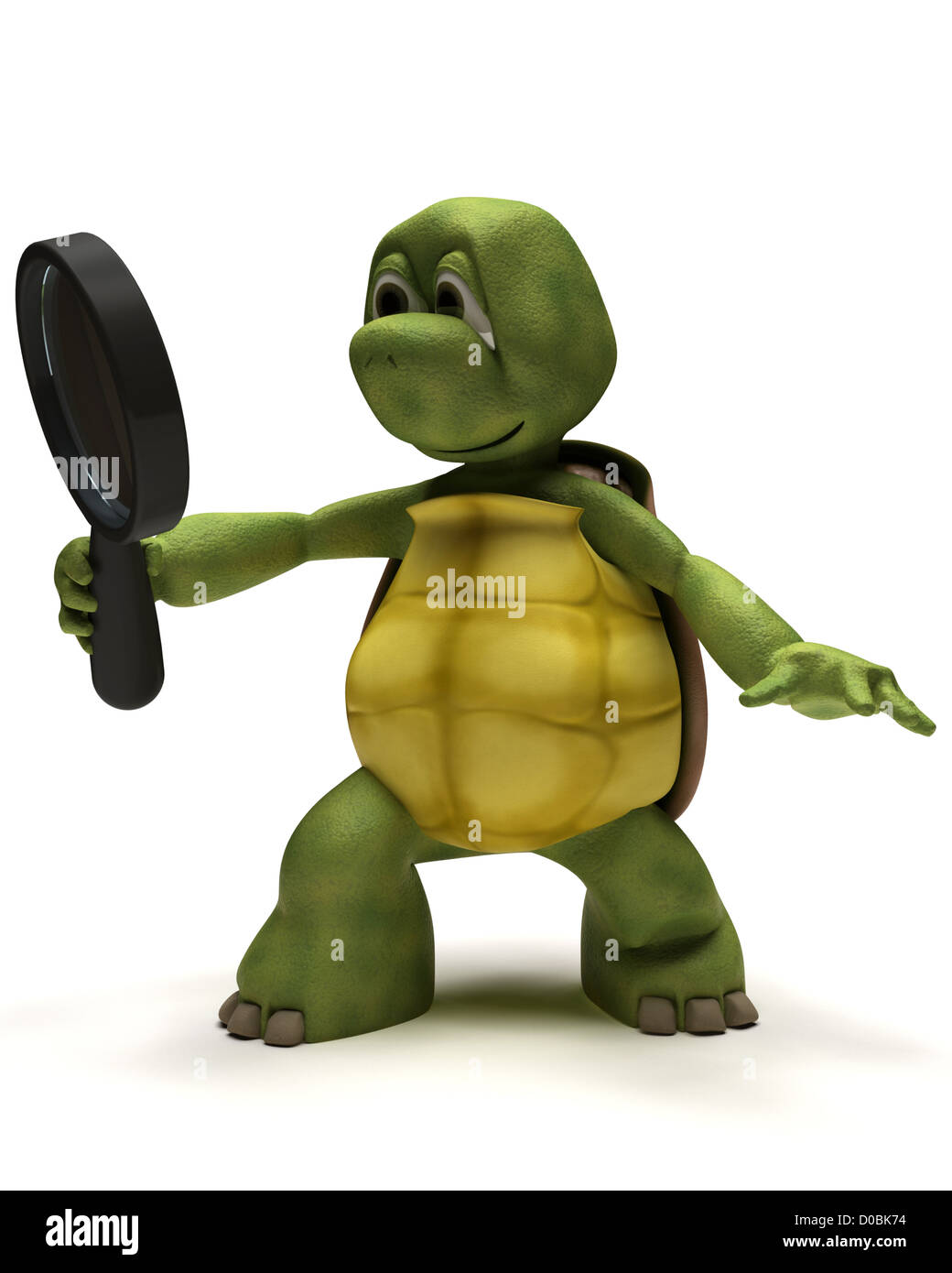 3D Render de una tortuga con lupa Foto de stock